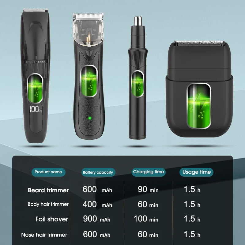 4 in 1 Men's Foldable Electric Shaver Set Body Hair Trimmer Nose Hair Clipper Beard Shaver Waterproof USB Charging Long Battery
