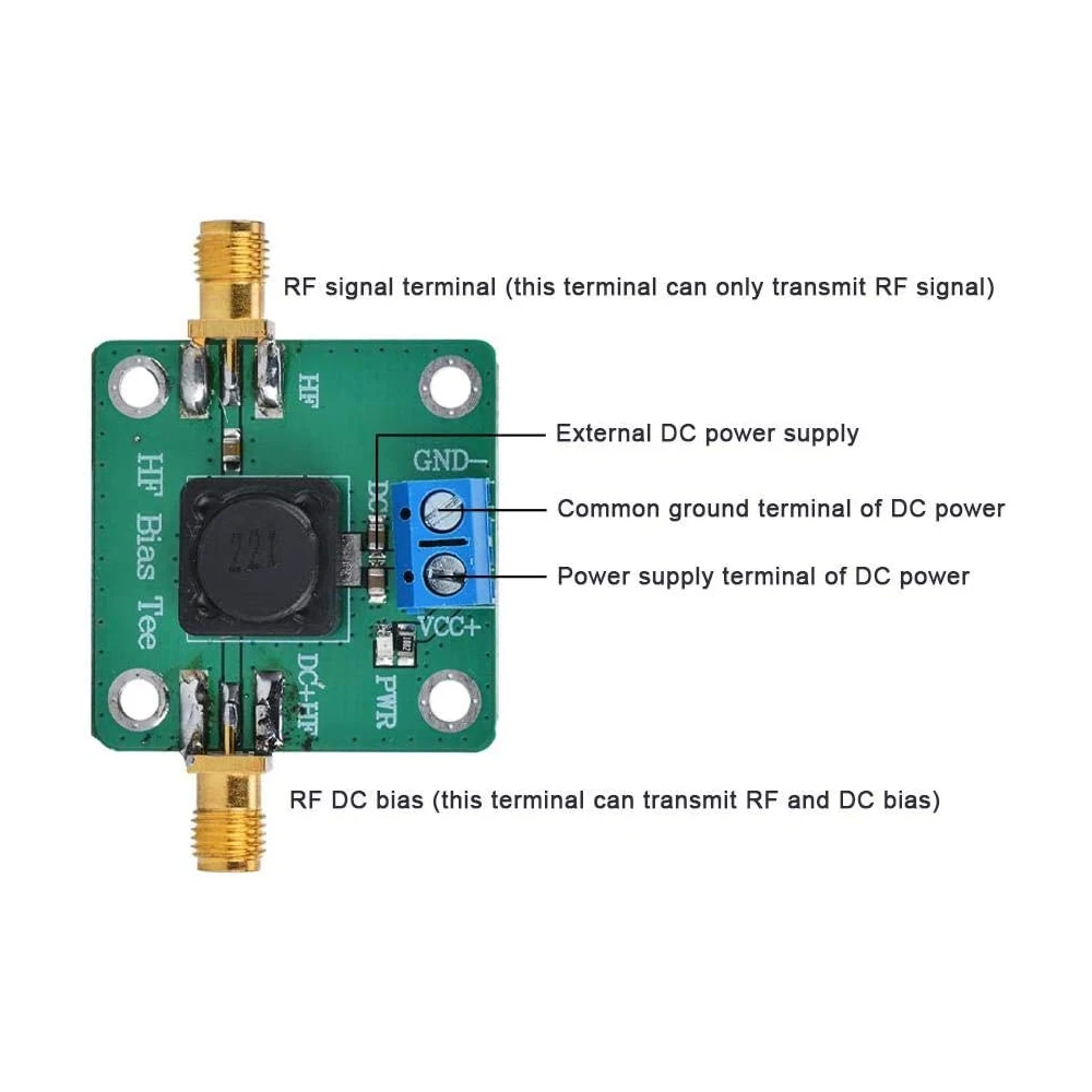 RF Bias Tee Microwave HF DC Bias 50K-60MHz Active Antenna Power Supply