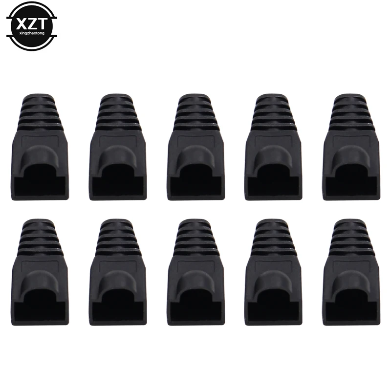50Pcs Black RJ45 Caps Cat Protective Sleeve RJ-45 CAT5E CAT6 Adapter Cap Ethernet Network Cable Plugs Protective Sleeve