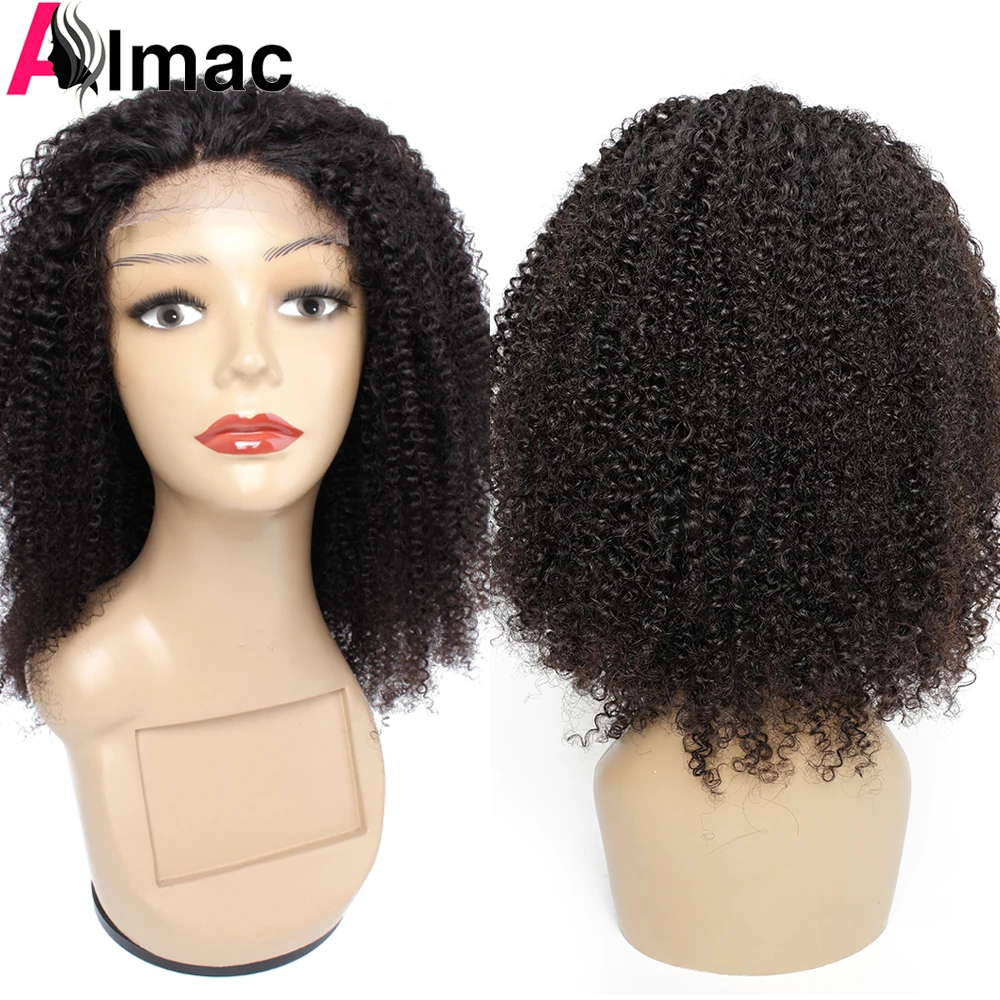 4x4 Lace Closure Kinky Curly Wig Human Hair Natural Color Indian Remy
