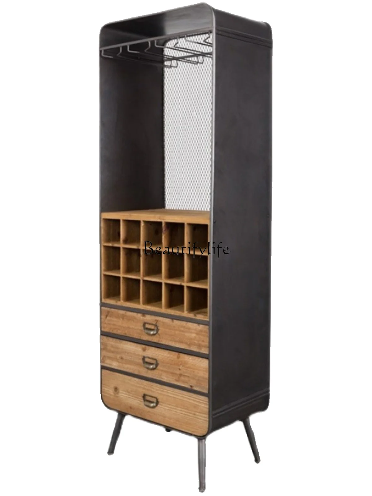 

American Retro Solid Wood Industrial Style Storage Cabinet Goblet Upside down Household Small Wine Rack
