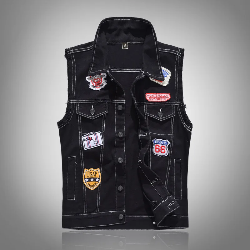 

Trendy men's spring, summer and autumn black denim vest Korean version trend large size casual vest labelled vest top