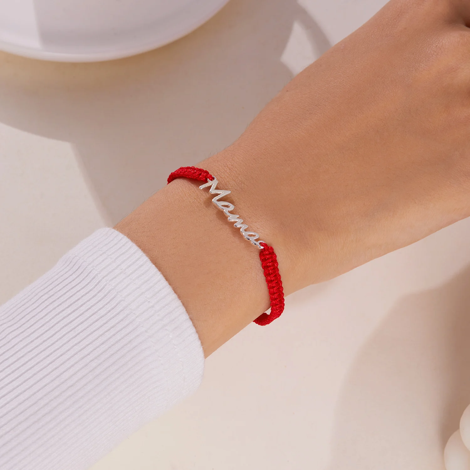 Buchstabe Mama Charm Rotes Schnurarmband für Frauen Handgefertigtes Wachsseil Verstellbare Armbänder Armband Schmuck Muttertagsgeschenk – Detail 5