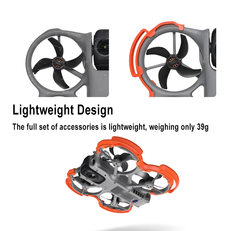 Gros plan sur une protection d'hélices DJI Avata 360, montrant le matériau léger et la fixation.