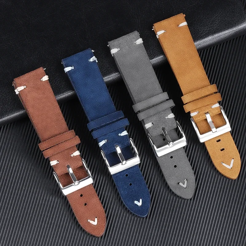 

18mm 20mm 22mm High Quality Suede Leather Watch Strap Quick Release Watchband Accessories Vintage Handmade Stitching Watchband
