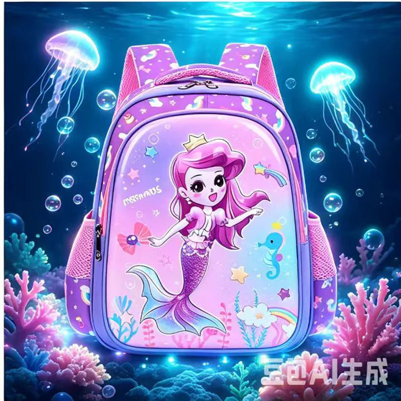 Kids Backpack Purple Girl Elementary Primary School Backpacks Kindergarten Bookbags 3D Mermaid Cute Children Shoulder School Bag 5