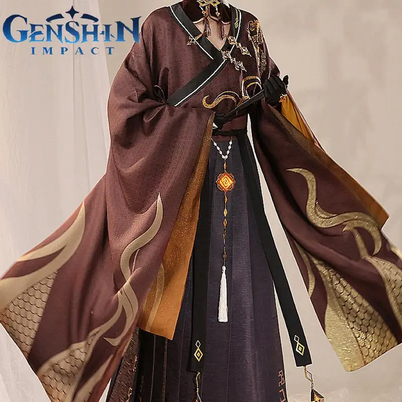 

Game Genshin Impact Zhongli Cosplay Costumes Hanfu Clothes Cosplay Zhong Li Uniforms Antiquity Style Halloween Suit Wig Set