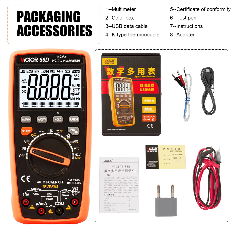 Victor 86E Digital Multimeter 22000 Counts Professional Current