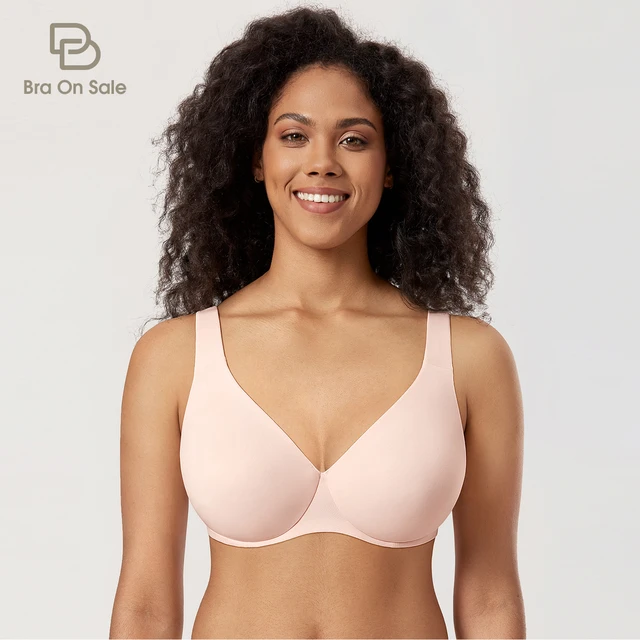  Womens Wireless Plus Size Lace Bra Full Coverage Unlined  Minimizer Bra Comfort Cotton 44DD Pink