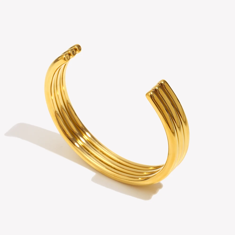 Bracelet Bangle Trois Chaînes En Alliage Doré Avec Fermoir Magnétique - Bijou Occasion Comme Neuf