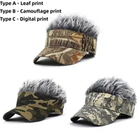 Men Baseball Cap With Spiked Hairs Wig Unisex Fake Wigs Hip Hop Sunhat Outdoor Camouflage Printed Jungle Cycling Sunshade Visors 1