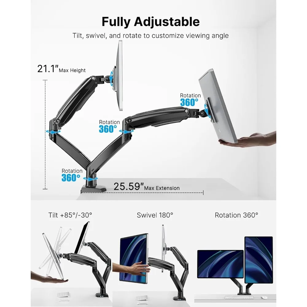 dual monitor stand for 13 to 40 inch, premium dual monitor mount with usb, height adjustable monitor stand for 2 monitors, vesa
