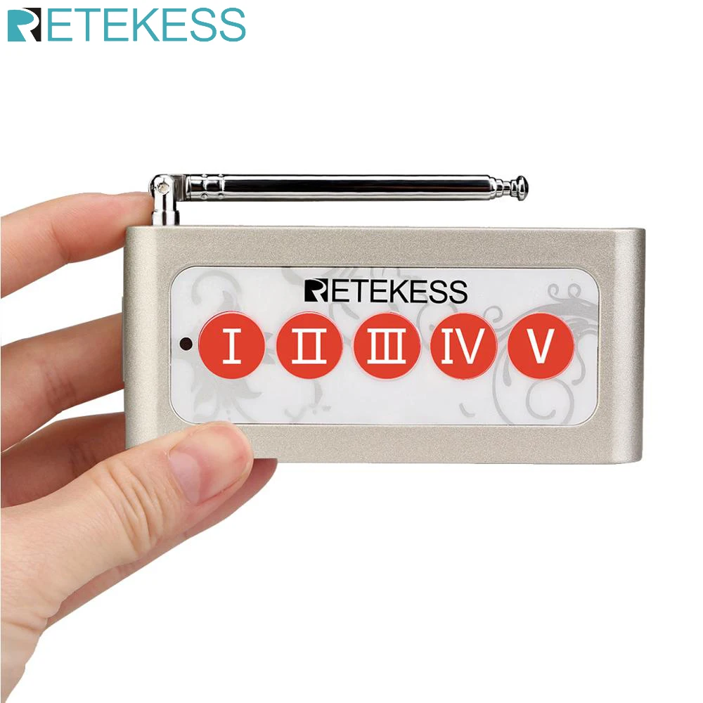 Retekess TD005 5-Key Wireless Calling Bell Pager Call Button Transmitter for Wireless Calling System for Restaurant Cafe Bar