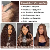 13x6 chocolat brun HD dentelle avant perruques de cheveux humains vague de corps perruque de cheveux humains 46 pouces 200 densité couleur perruques de cheveux humains pour les femmes 4