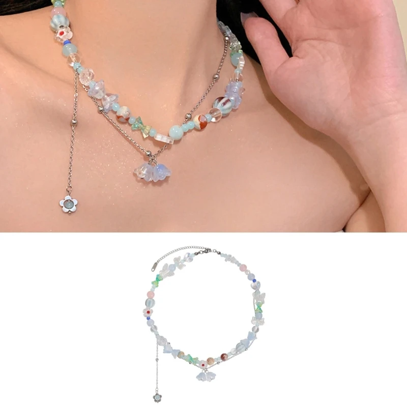 

Fashionable Flower Beads Necklace Short Choker Y2K Neck Jewelry Pendant Necklace Resin Material for Women Girls