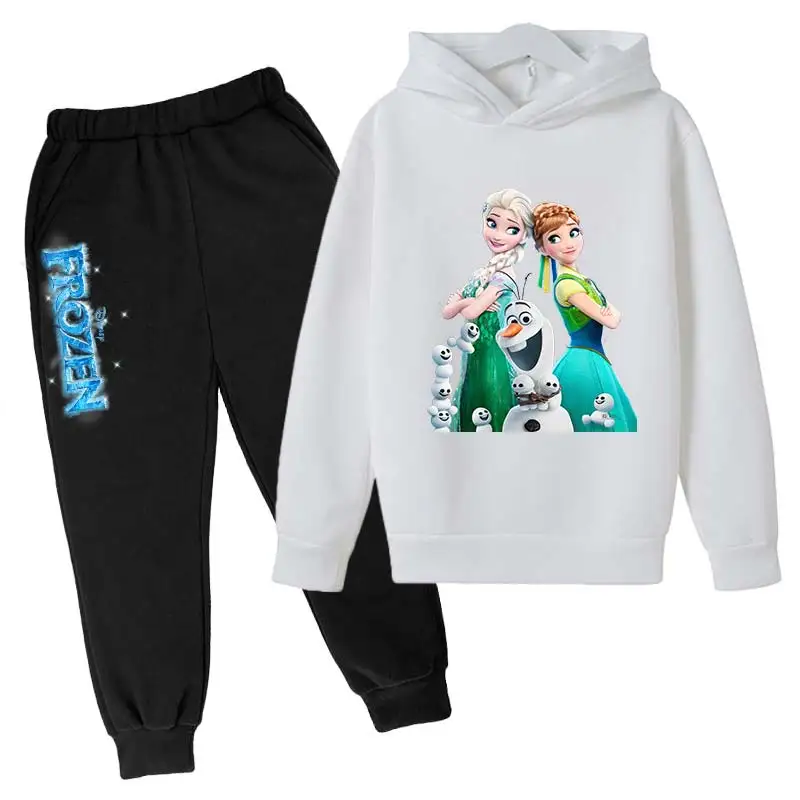 congelado elsa hoodies e calças crianças sportwear roupas moda esporte terno