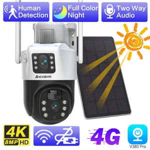 4K 8MP 4G Dual Lens PTZ Solar Camera Dual Screens PIR Human Tracking Outdoor Audio Security CCTV Surveillance IP Camera