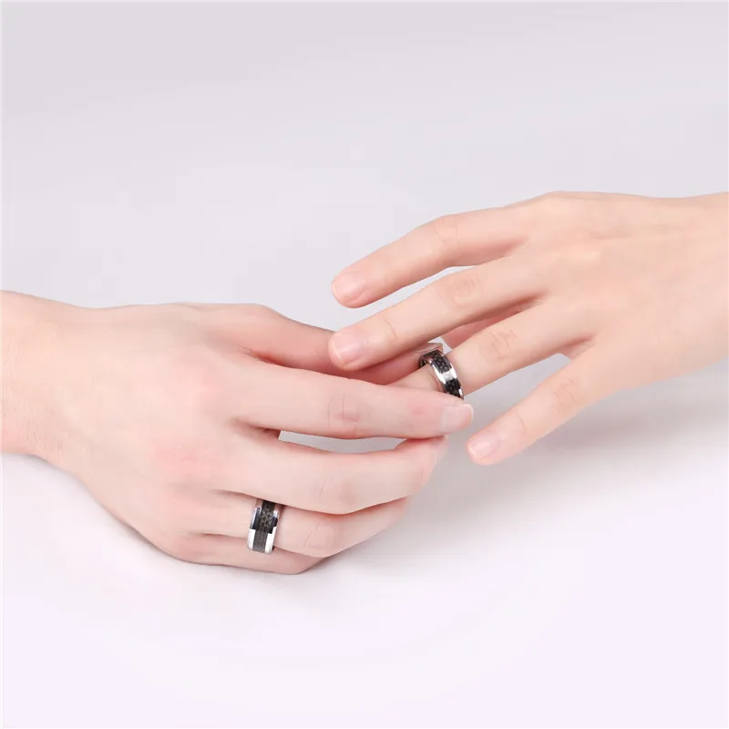 Tigrade 6/8mm Black Carbon Fiber Men's Ring Tungsten Carbide Engagement Ring Wedding Band Men Women Design anel mascul 5