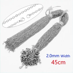 100pcs 18k Gold Plated Stainless Steel Flat Cross Necklace Chains for Women - Handmade DIY Jewelry (2mm 45cm Silver)
