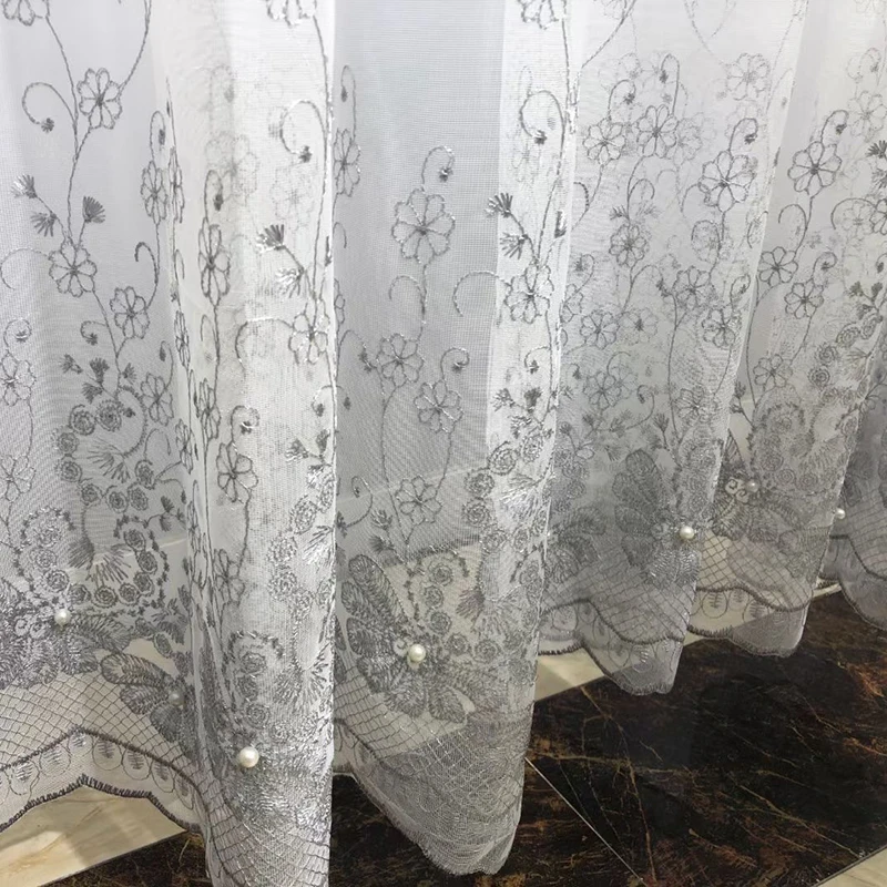 

Elegant Simplicity Pearls Embroidery White/Grey Beading Yarn Window Drapes Balcony