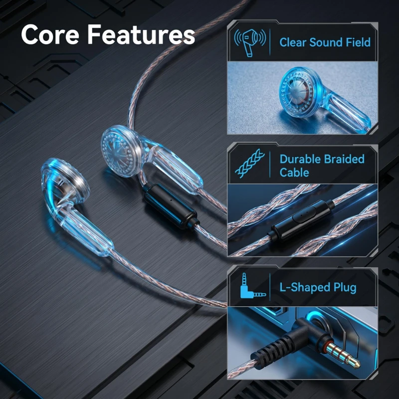Retro-Style Type-C Wired Earbuds with Braided Cable and Built-In Microphone