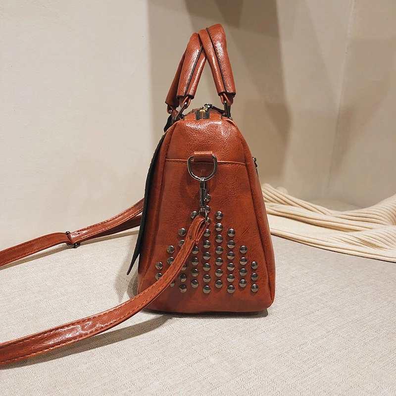 Vintage Rivet Handbags PU Leather Women Bag Sequined Shoulder Bag Designer Women Leather Handbags Luxury Ladies HandBag