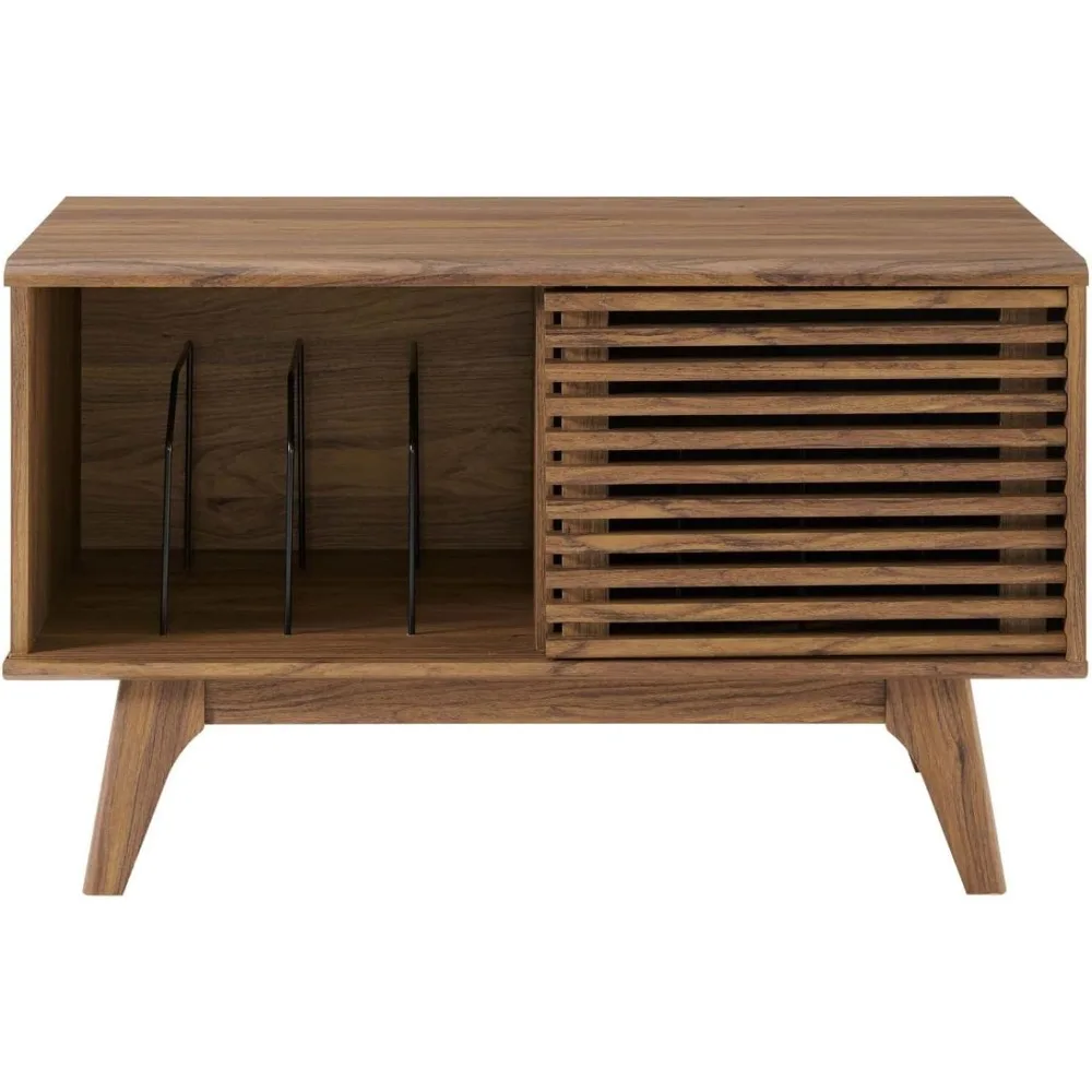 render mid-century modern 37" vinyl record display stand in walnut, 37 inch