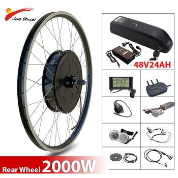 Ebike Conversion Kit with Battery 2000W 26" 700C Rear Wheel Hub Motor Brushless Gearless Electric Motor for Bicycle Adult Ebikes 1