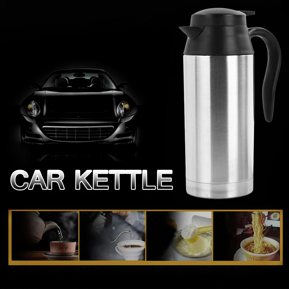 750ml Stainless Steel Car Electric Kettle Coffee Tea For Thermos Water  Heating Cup 12v
