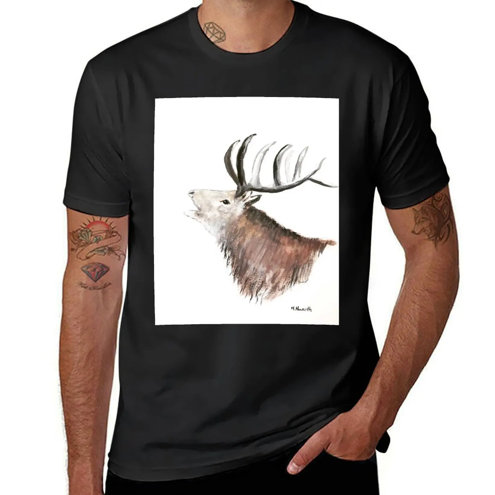 Stag deer animal watercolor T-shirt funnys animal prinfor boys plus size tops sports fans mens plain t shirts