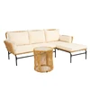 3 Pieces Outdoor Furniture Sets Table and Chairs with 3.15-inches Thick Cushion Outdoor Sofa Set Natural Yellow Wicker 3