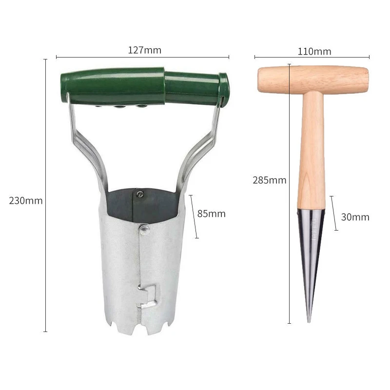 Gardening Bulb Planter Seedling Transplanter Vegetable Flower Plant Transplanters， Garden Depth Digging Tool with Wooden Handle 2