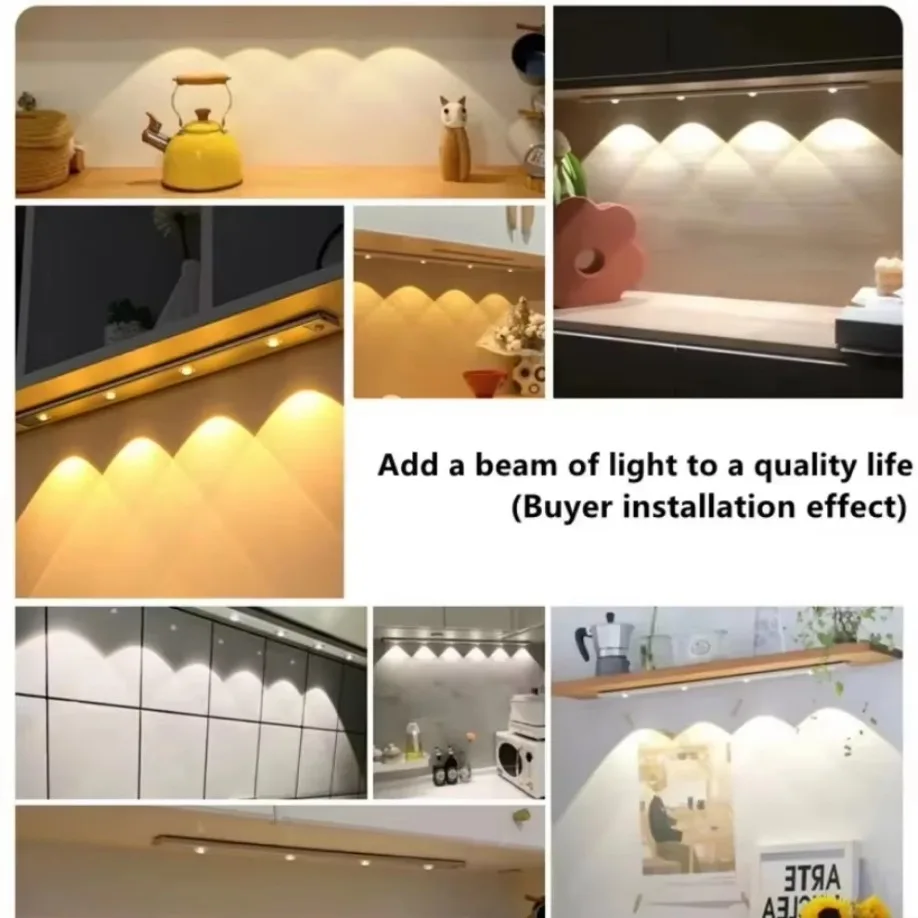 LED Night Light LED 3 Color Dimmable Motion Sensor Night Light For Kitchen Wardrobe Cabinet Lighting 30CM/40CM/50CM/60CM USB Rechargeable Lamp