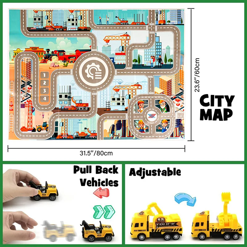 Cars Advent Calendar for Kids Boys Christmas, 24 Pull Back Vehicles Playsets with Crane Helicopter Tractor Construction Tru