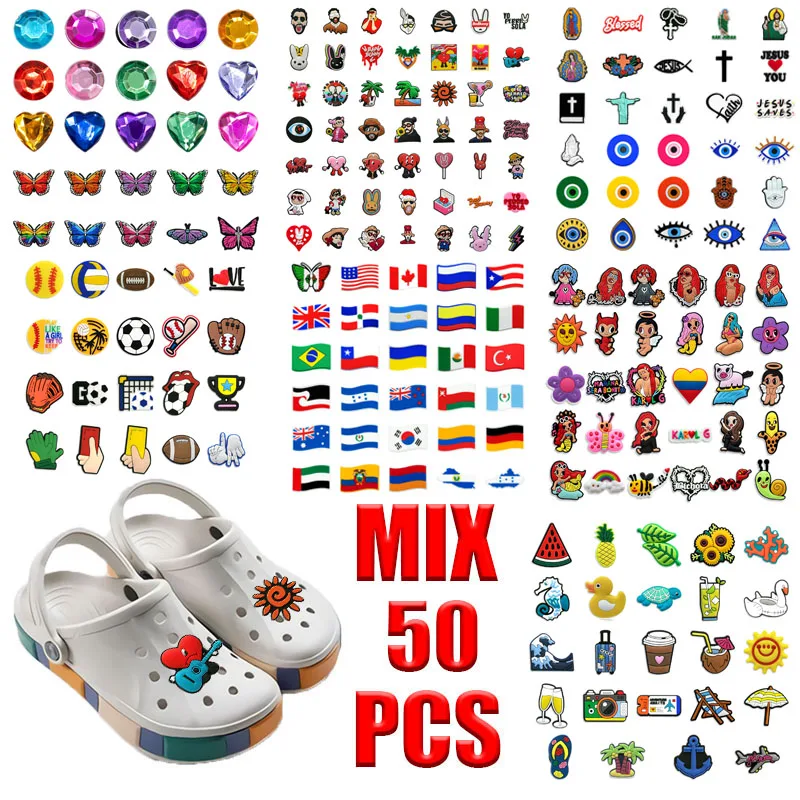 

50pcs Bad Bunny PVC Shoe Charms for Croc Karol G Croc Jeans Butterfly Shoe Accessories Boba Milk Tea Croc Decorations Kids Gift