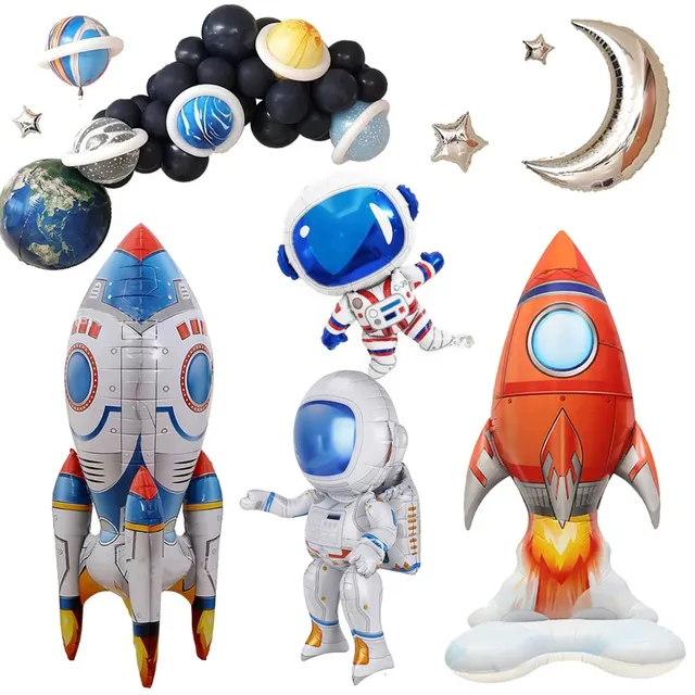Globos de papel de aluminio de Astronauta 3D, globos de cohete, globos espaciales para niños, serie del universo de astronomía, decoración de fiesta de cumpleaños del espacio exterior 1