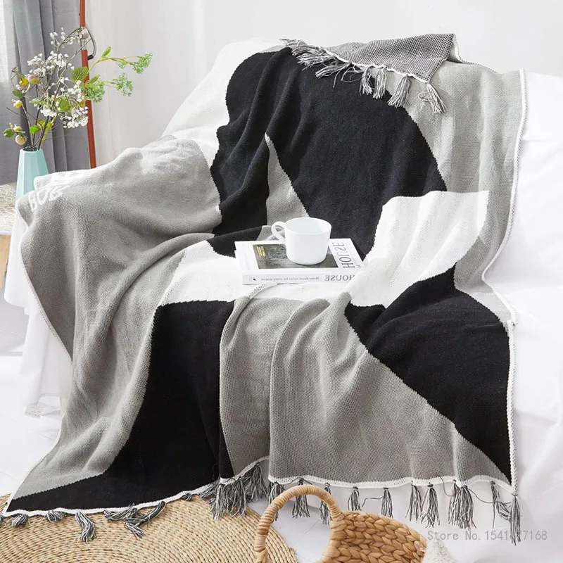 Knitted Tassel Cotton Blanket, Sofa Cover, Office Lunch Break, Air Conditioning Photography Props, Pastoral Nordic style blanket