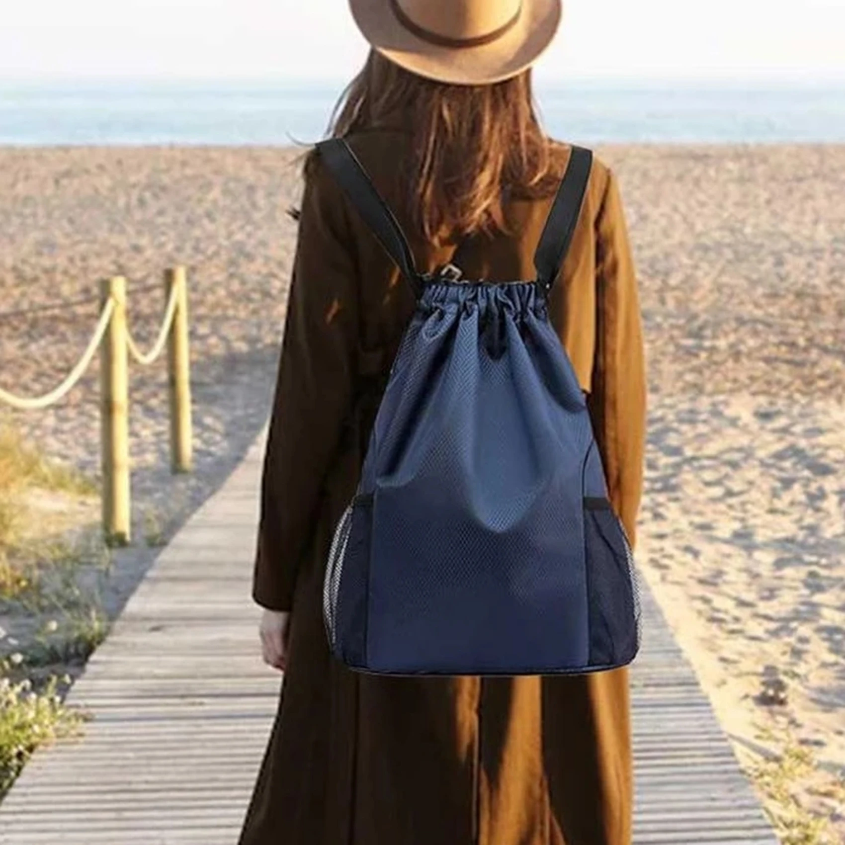 Drawstring Pocket Backpack Oxford Waterproof Backpack Large Capacity Drawstring Travel Bag Simple All-Match Fitness Sports Bag