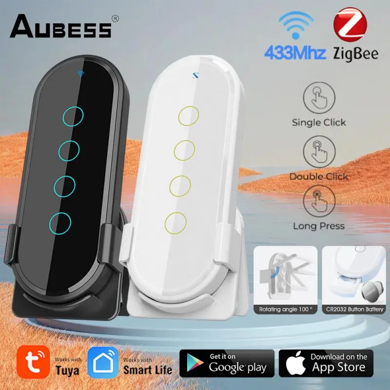 

Tuya ZigBee Wireless Smart Switch 4 Gang Wireless Remote Control Touch Glass Panel Smart Home Suitable For Mulity RF433 Deveics