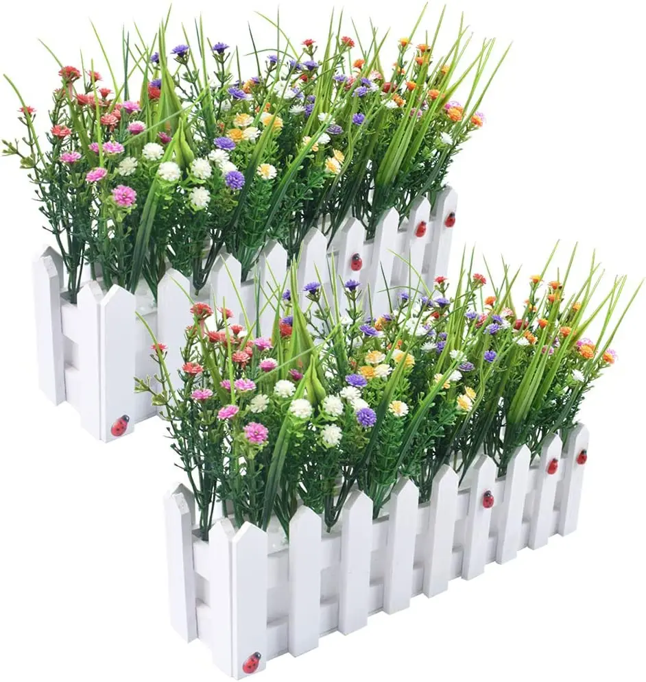 

Artificial Flowers Babys Breath Gypsophila in Picket Fence Pot for Wedding Party Home Office Decoration (Set of 2, Gypsophila)