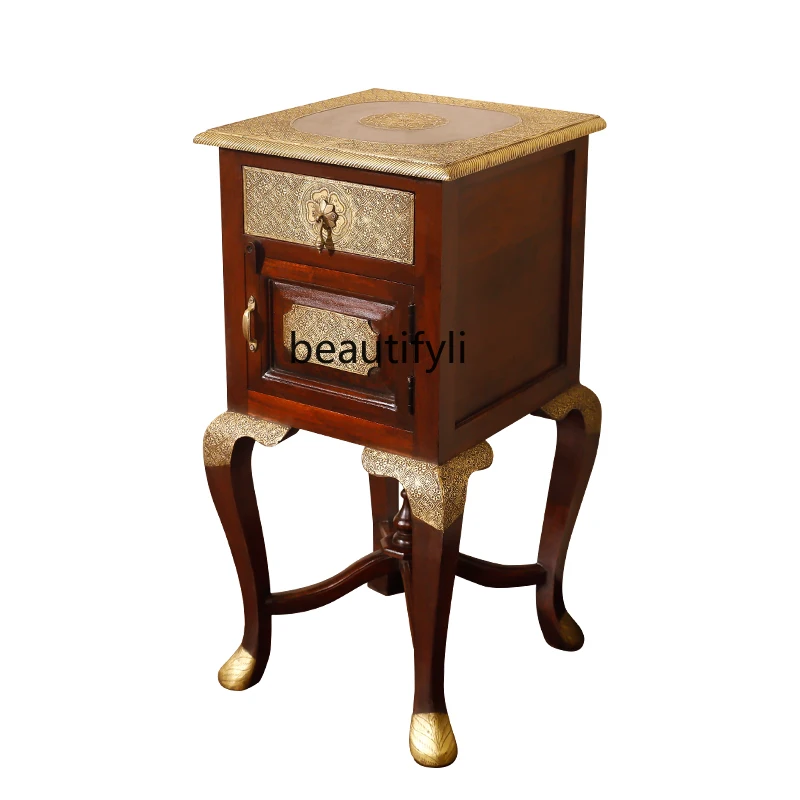 

India Tong Bao Wood Corner Cabinet All Solid Wood Bedside Table Small Extremely Narrow Bedside Cabinet