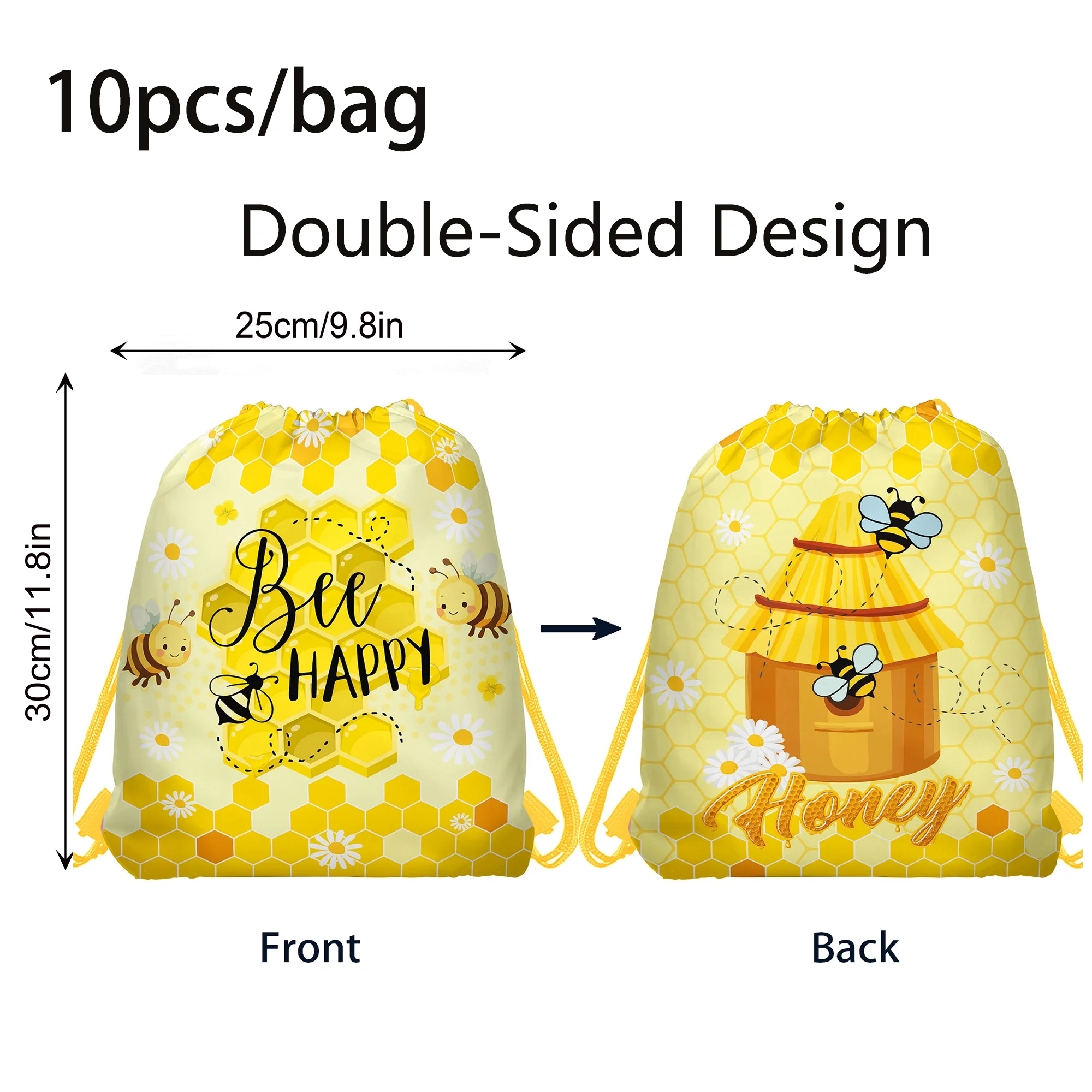 10 Stück Bienen-Vliesbeutel, Vlies-Rucksack mit Kordelzug, Geschenkverpackung für Geburtstage, Aufbewahrungsbeutel, Outdoor-Aktivitätsbeutel, Partyzubehör – Detail 4