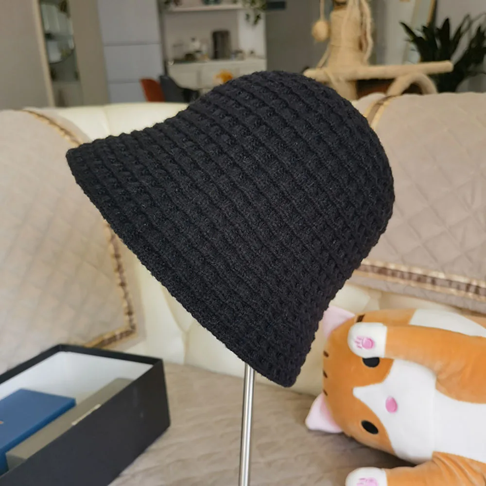 Japanese Knitted Fisherman Hat Women's Autumn Versatile Bucket Hat Korean Edition Trendy Round Face Suitable for Warm Bowl Hat