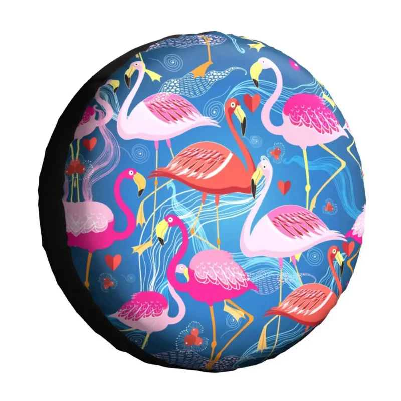 

Чехол для запасной шины с изображением фламинго и птиц на заказ, для Mitsubishi Pajero, с цветочным рисунком, 4WD, 4x4, RV-дворика, 14 дюймов, 15 дюймов, 16 дюймов, 17 дюймов