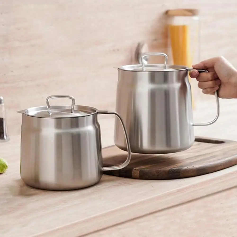 1500/2000ML Oil Filter Can Stainless Steel Pot Oil Filter Vessel Fryer Pan with Fine Mesh Bacon Grease Container Kitchen Cooking
