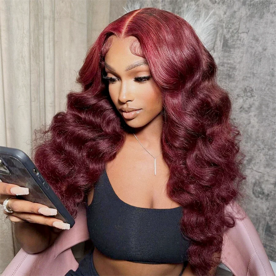 200% Density 99J Burgundy 13x6 Human Hair Wig 13x4 Body Wave Lace Frontal Wig Glueless Lace Front Human Hair Wigs For Woman 1