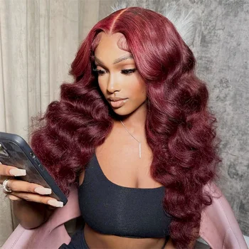 200% Density 99J Burgundy 13x6 Human Hair Wig 13x4 Body Wave Lace Frontal Wig Glueless Lace Front Human Hair Wigs For Woman 1