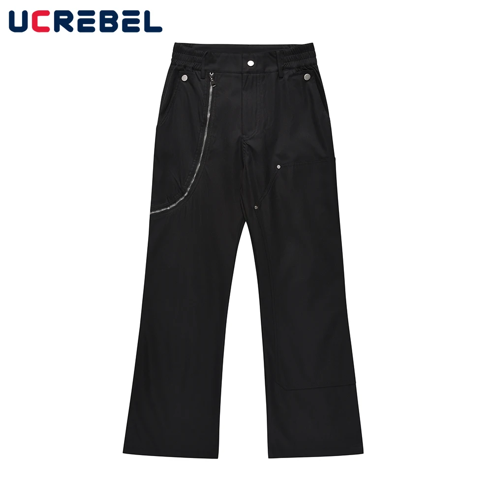 

Zipper Decoration Casual Pants Mens Autumn Loose Streetwear Spliced Straight-leg Trousers Men