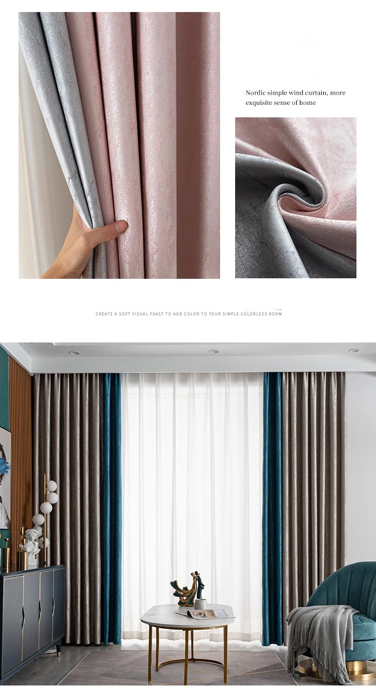 Curtains for Living Dining Room Bedroom Luxury Elegant Exquisite New Modern Thick Solid Color Stitching Cloth Full Shading Curtains best of sale