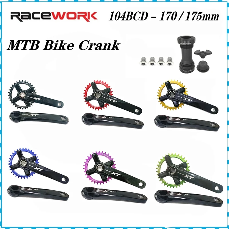 

RACEWORK Bike Crank Chainwheel 104BCD MTB Bike Crankset Aluminum Alloy With Bottom 170/175mm Crank + 32T 34T 36T 38T Round plate